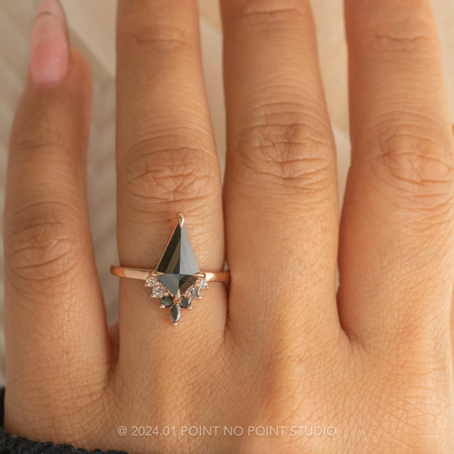 1.33 Carat Black Kite Diamond Engagement Ring, Ombre Ava Setting, 14K Rose Gold - Image 2
