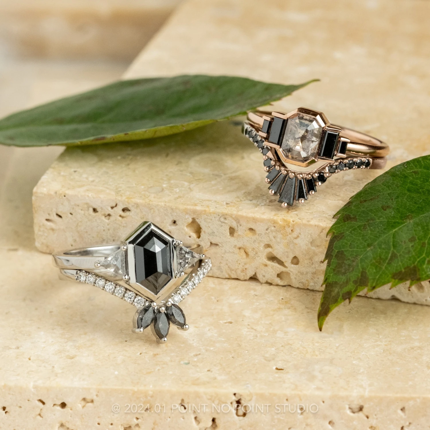 2 Carat Black Hexagon Diamond Engagement Ring, Bezel Zoe Setting, 14k White Gold - Image 4