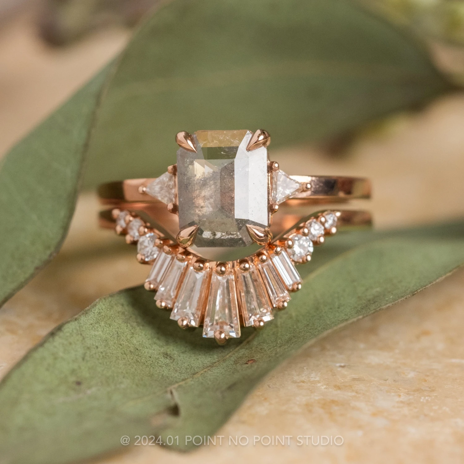 1.53 Carat Salt And Pepper Emerald Cut Diamond Engagement Ring, Zoe Setting, 14K Rose Gold - Image 3
