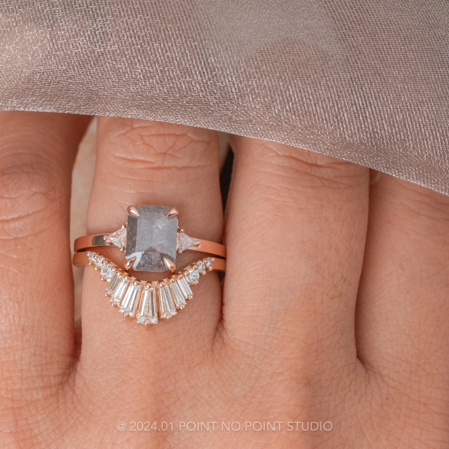 1.53 Carat Salt And Pepper Emerald Cut Diamond Engagement Ring, Zoe Setting, 14K Rose Gold - Image 2