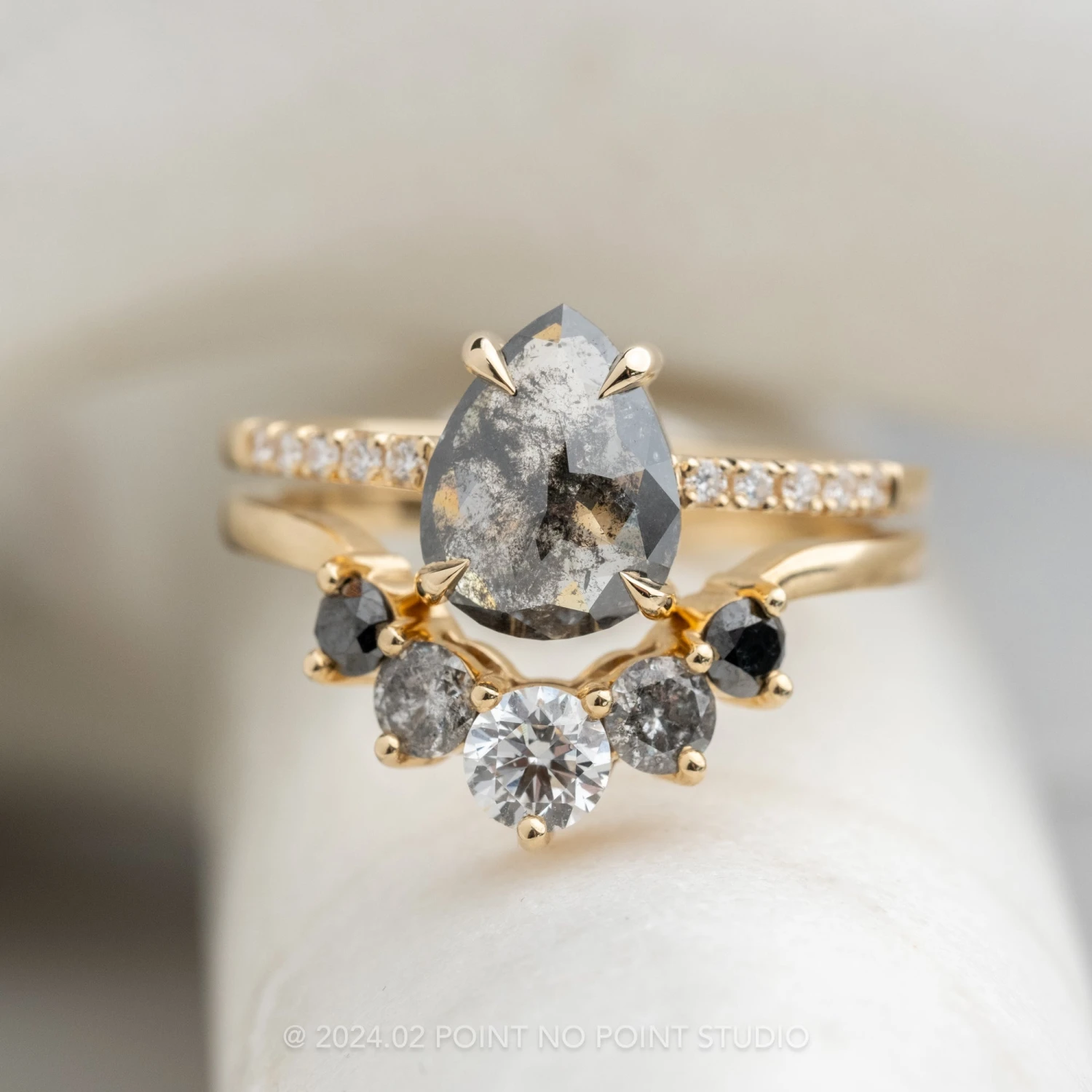 1.61 Carat Black Speckled Pear Diamond Engagement Ring, Jules Setting, 14K Yellow Gold - Image 3