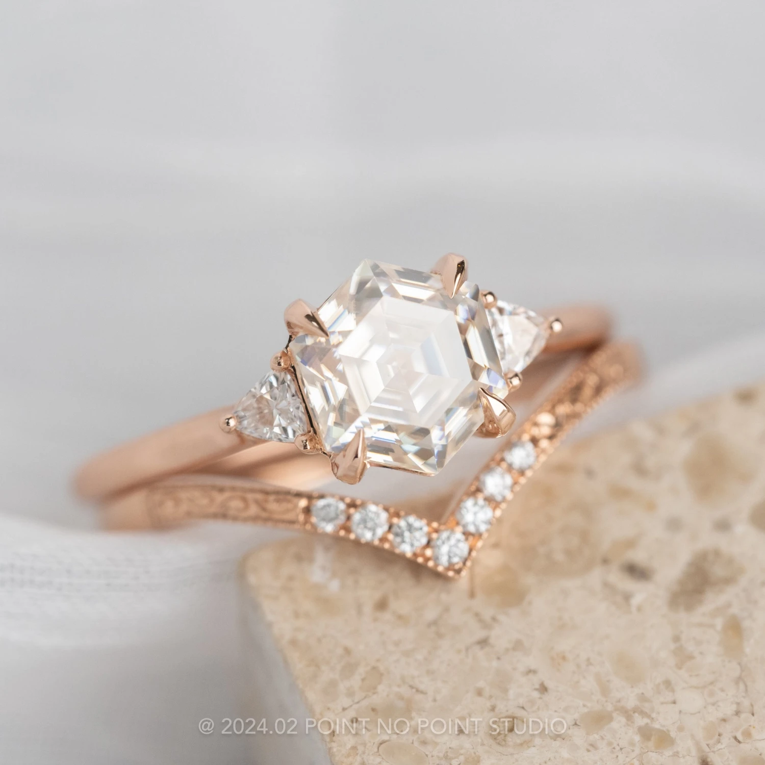 1.54 Carat Hexagon Moissanite Engagement Ring, Lea Setting, 14K Rose Gold - Image 3
