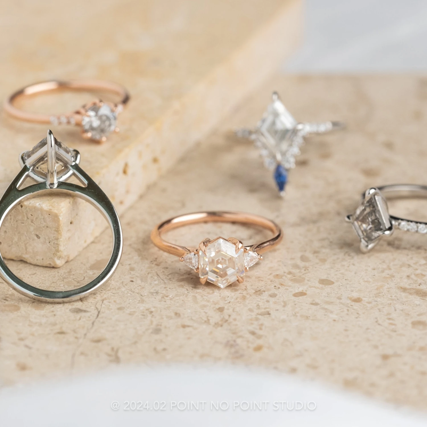 1.54 Carat Hexagon Moissanite Engagement Ring, Lea Setting, 14K Rose Gold - Image 6