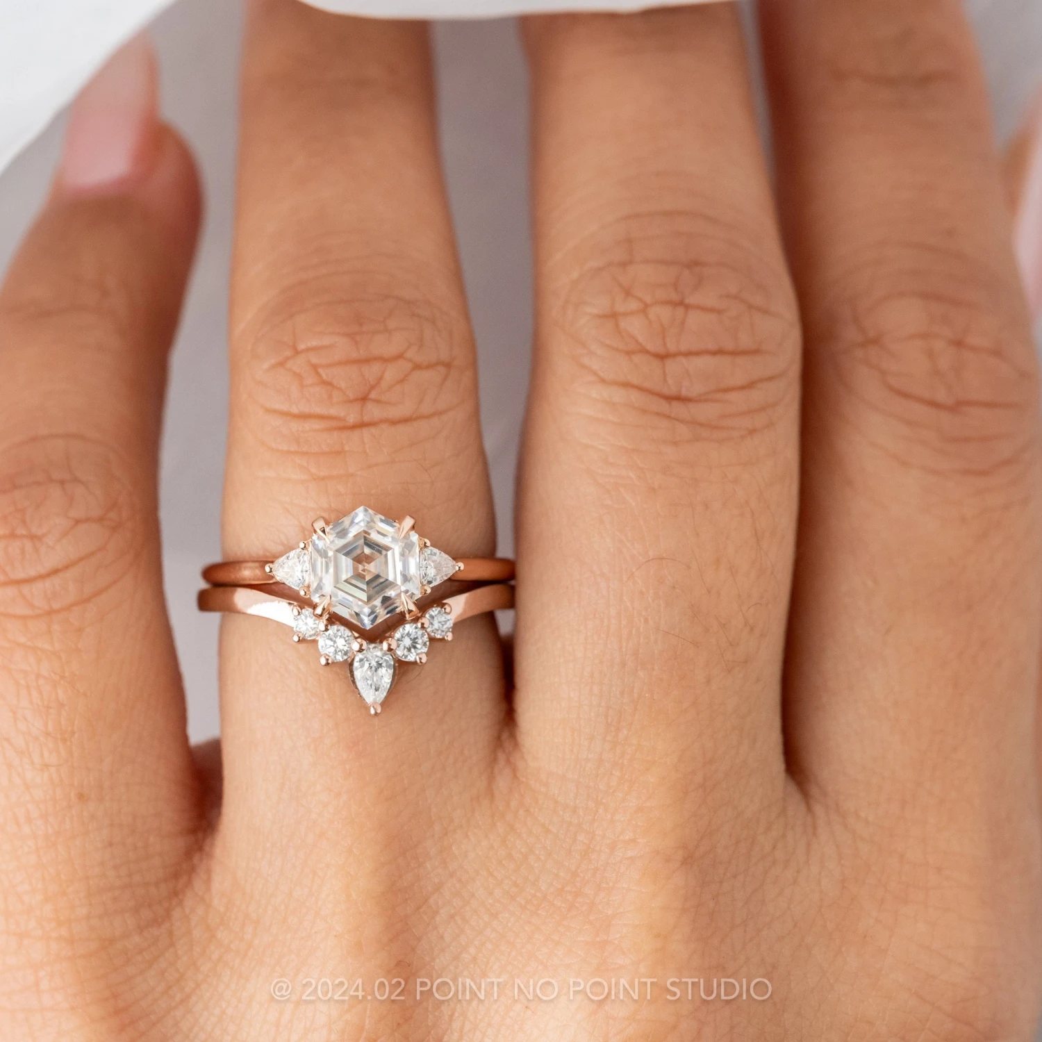 1.54 Carat Hexagon Moissanite Engagement Ring, Lea Setting, 14K Rose Gold - Image 2