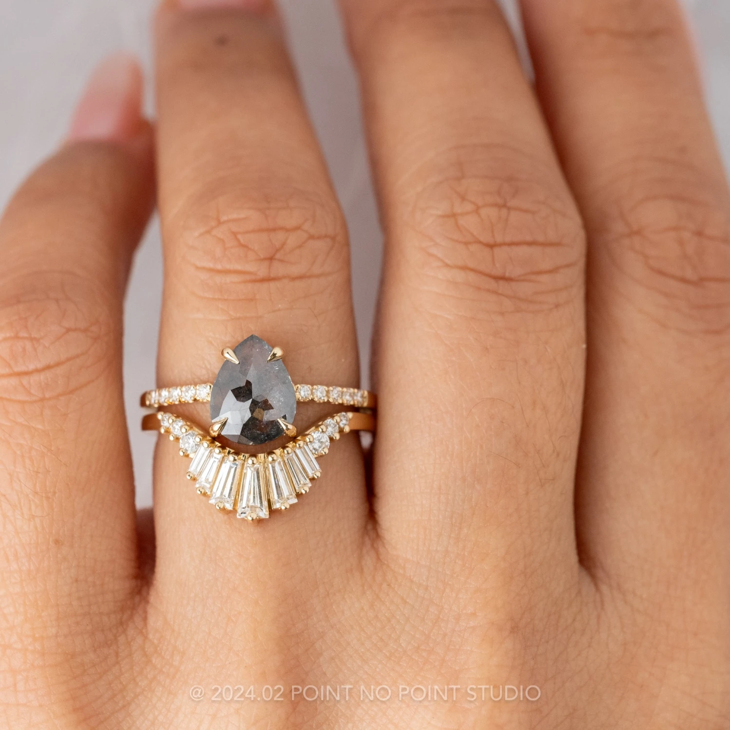 1.61 Carat Black Speckled Pear Diamond Engagement Ring, Jules Setting, 14K Yellow Gold - Image 2