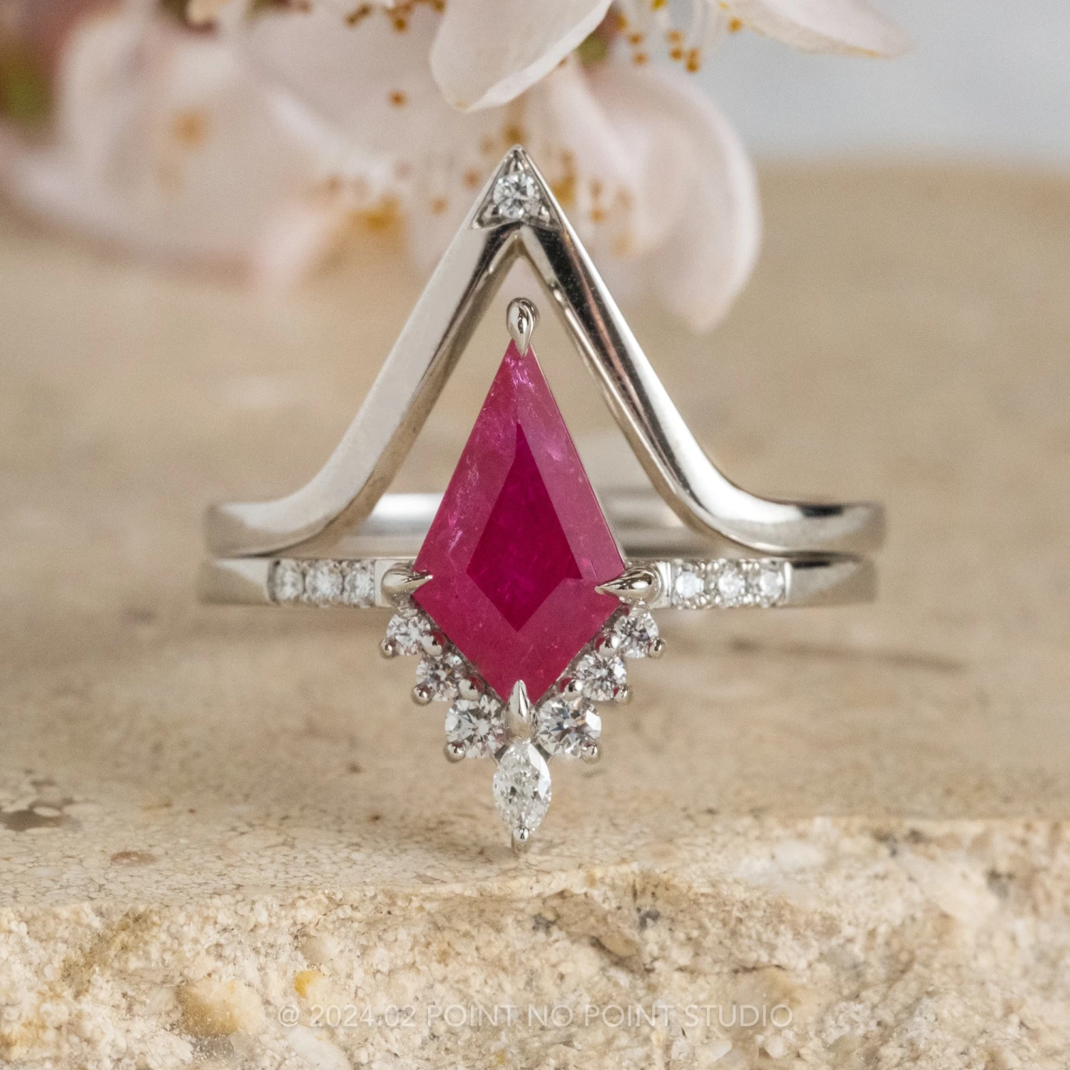 1.52 Carat Fuchsia Pink Kite Ruby And Diamond Engagement Ring, Avaline Setting, Platinum - Image 3