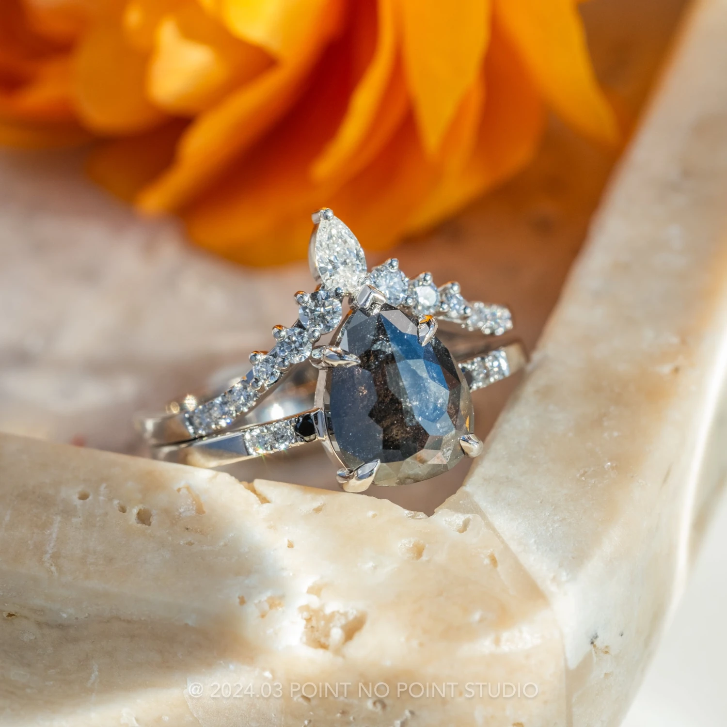 2.80 Carat Black Pear Diamond Engagement Ring, Ombre Sirena Setting, Platinum - Image 3