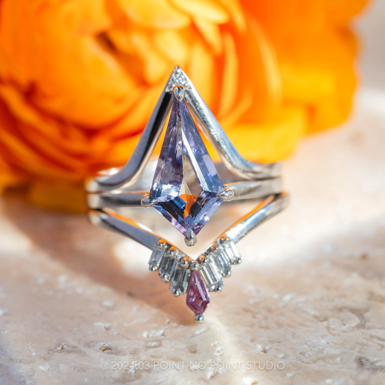 1.97 Carat Purple Kite Tanzanite Engagement Ring, Lark Setting, Platinum - Image 4