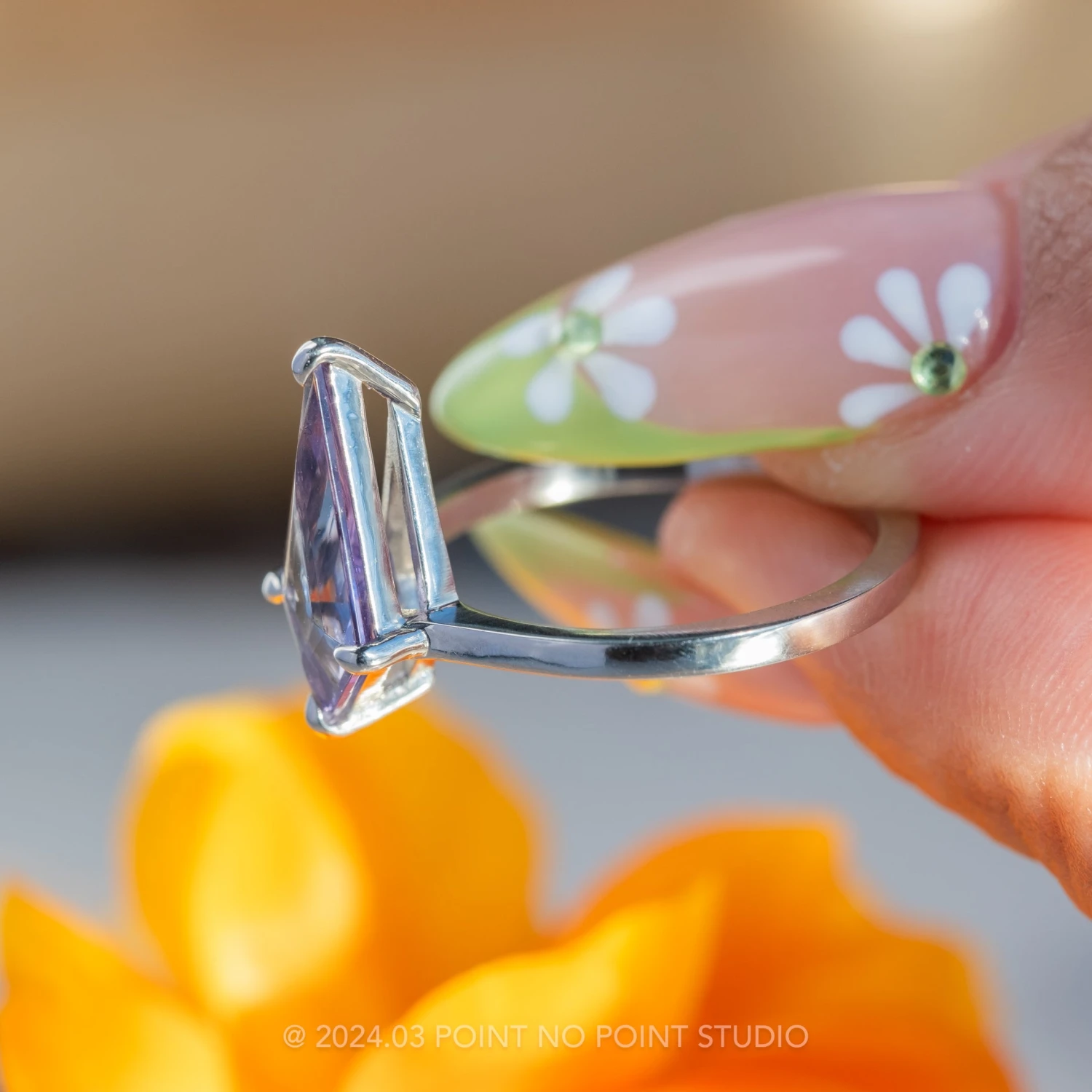 1.97 Carat Purple Kite Tanzanite Engagement Ring, Lark Setting, Platinum - Image 3