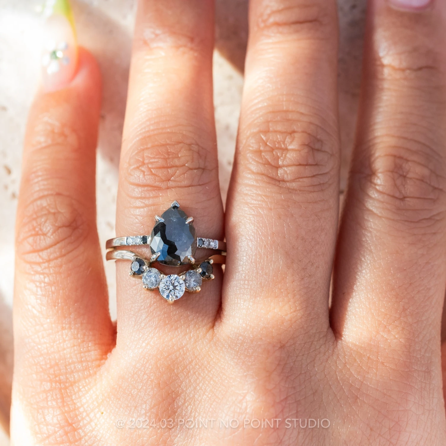 2.80 Carat Black Pear Diamond Engagement Ring, Ombre Sirena Setting, Platinum - Image 2