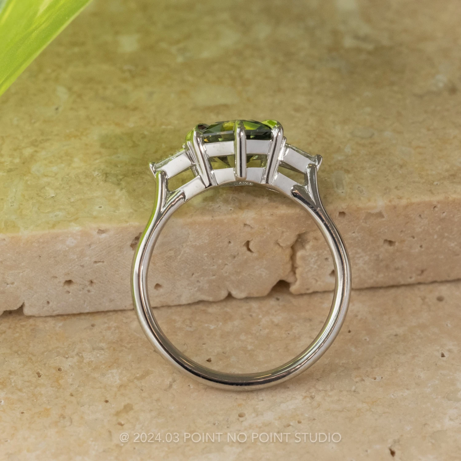 2.23 Carat Green Hexagon Sapphire And Diamond Engagement Ring, Lea Setting, Platinum - Image 4