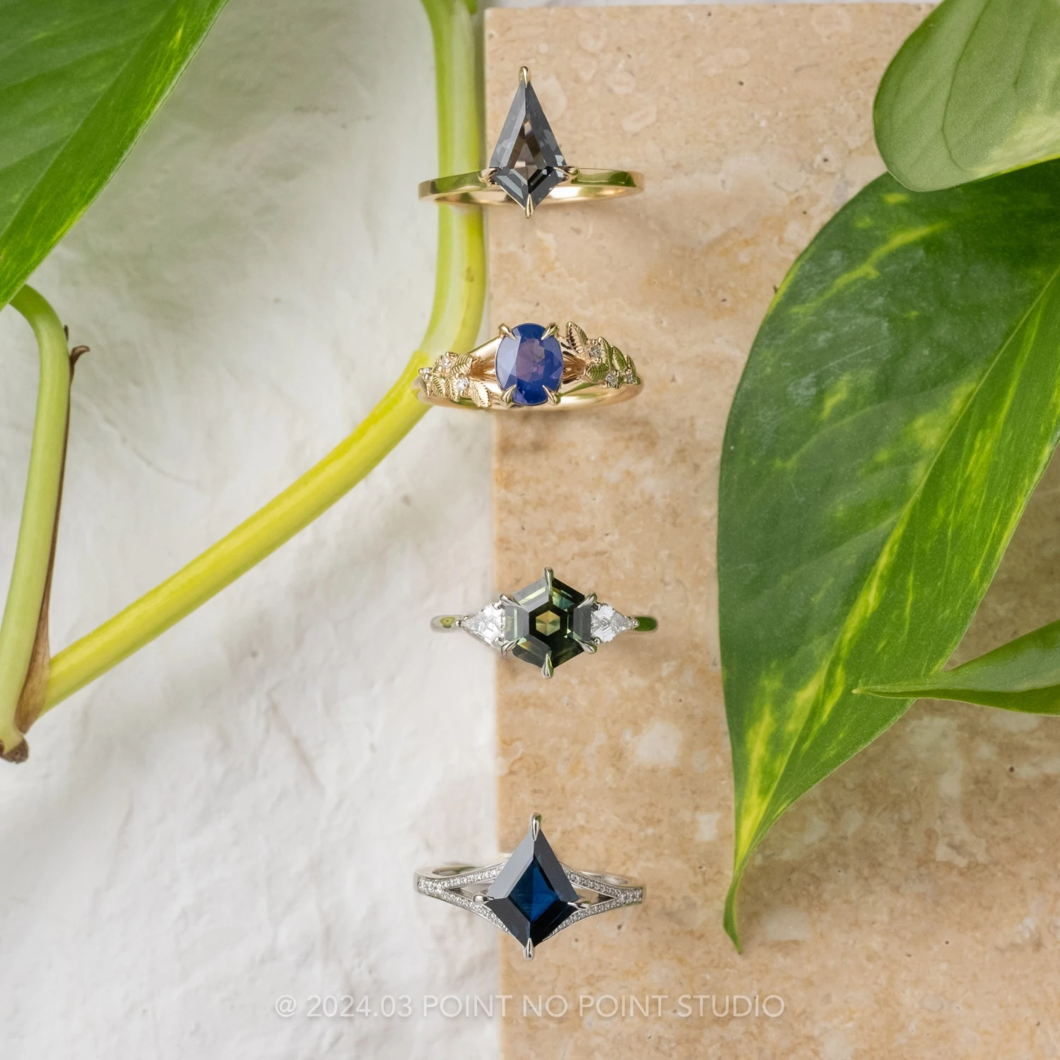 2.23 Carat Green Hexagon Sapphire And Diamond Engagement Ring, Lea Setting, Platinum - Image 5