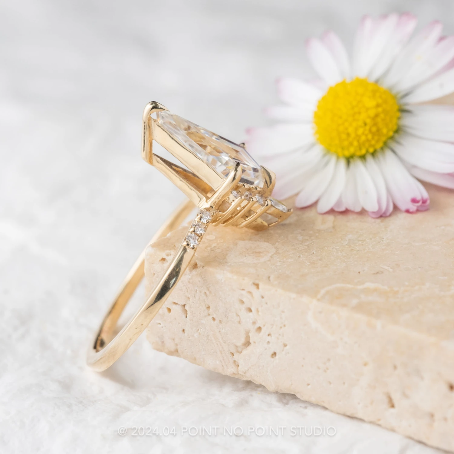 1.71 Carat Kite Moissanite Engagement Ring, Avaline Setting, 14K Yellow Gold - Image 4