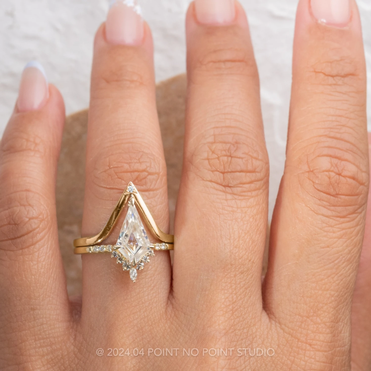 1.71 Carat Kite Moissanite Engagement Ring, Avaline Setting, 14K Yellow Gold - Image 2