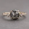 1.86 Carat Black Speckled Cushion Diamond Engagement Ring, Eliza Setting, 14K Yellow Gold