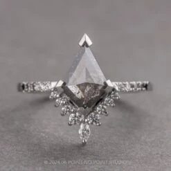 1.68 Carat Black Speckled Kite Diamond Engagement Ring, Ombre Avaline Setting, Platinum