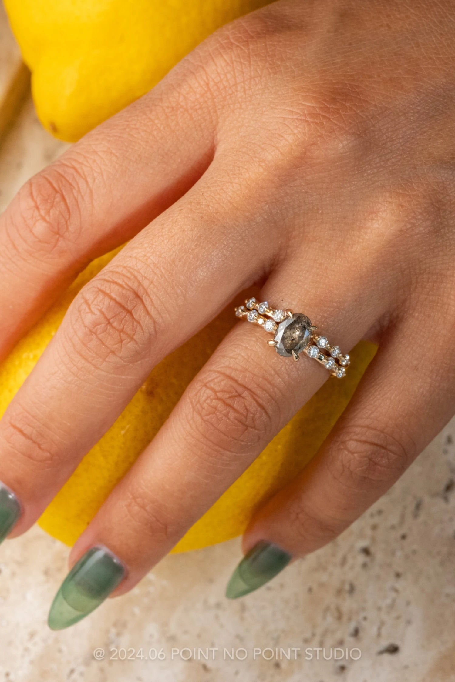 1.25 Carat Black Speckled Oval Diamond Engagement Ring, Nova Setting, 14K Yellow Gold - Image 2