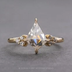 1.36 Carat Kite Moissanite And Diamond Engagement Ring, Quinn Setting, 14K Yellow Gold