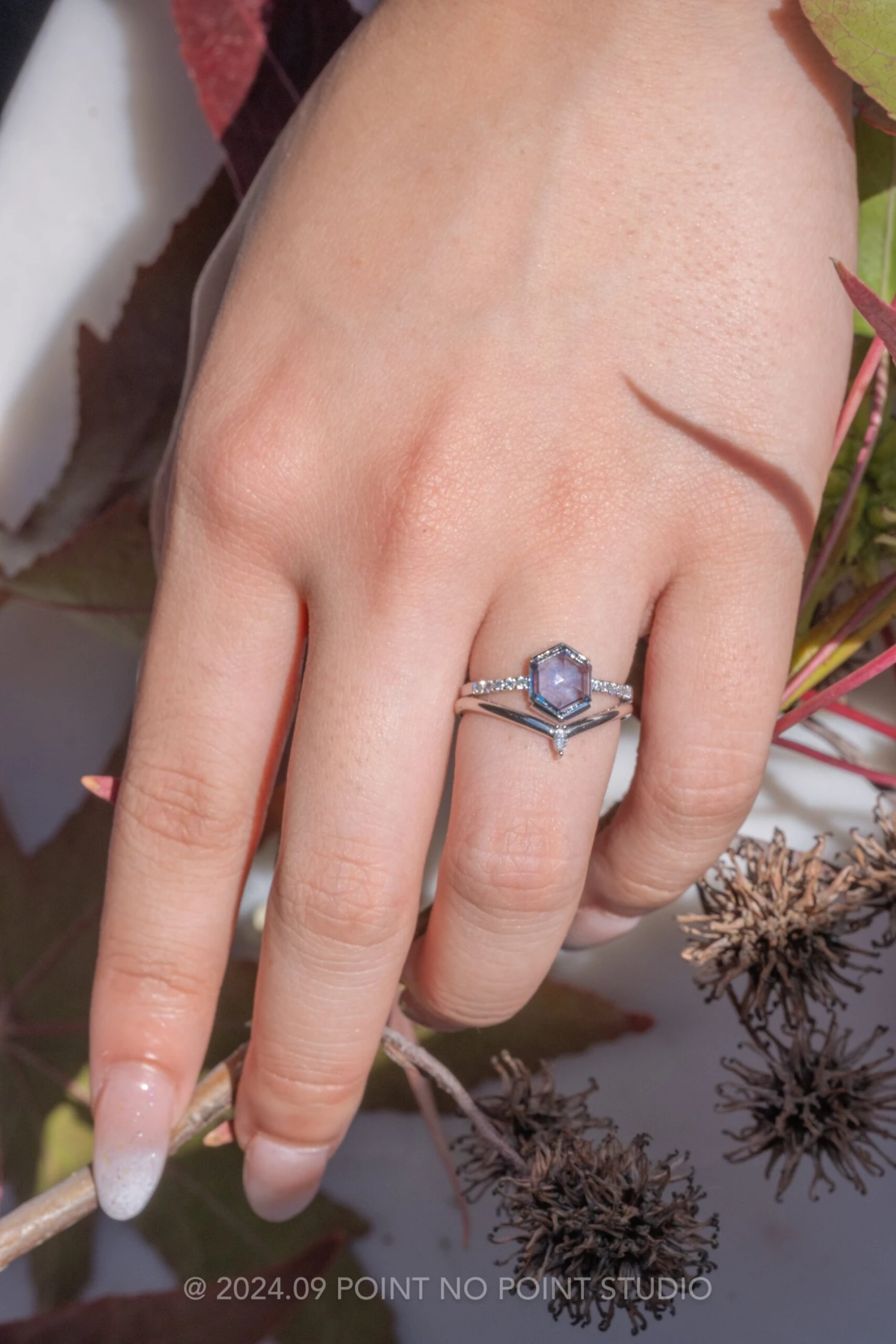 Marquise Diamond Wedding Band, Victoria Setting, 14K White Gold - Image 2