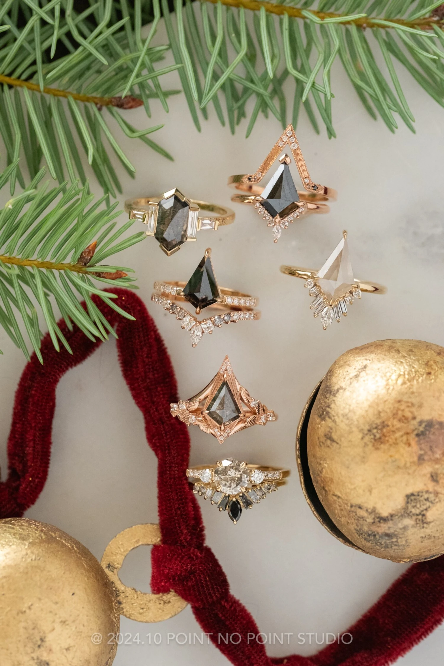 1.22 Carat Black Speckled Kite Diamond Engagement Ring, Thistle Setting, 14k Rose Gold - Image 4