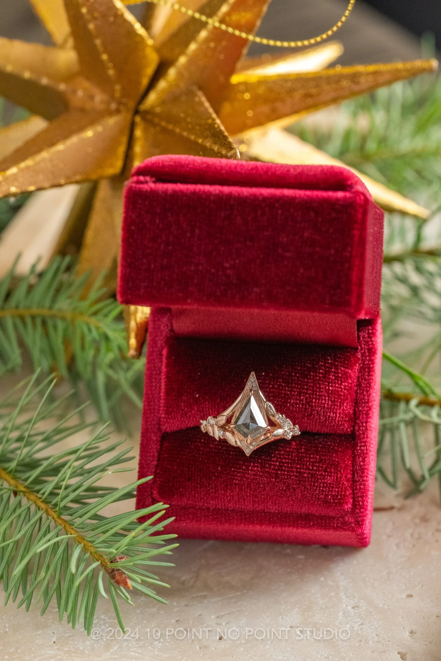 1.22 Carat Black Speckled Kite Diamond Engagement Ring, Thistle Setting, 14k Rose Gold - Image 3