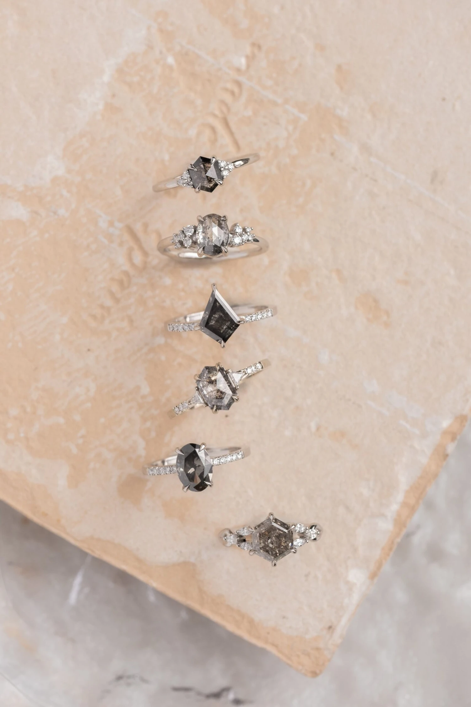 .87 Carat Black Speckled Hexagon Diamond Engagement Ring, Quinn Setting, Platinum - Image 3