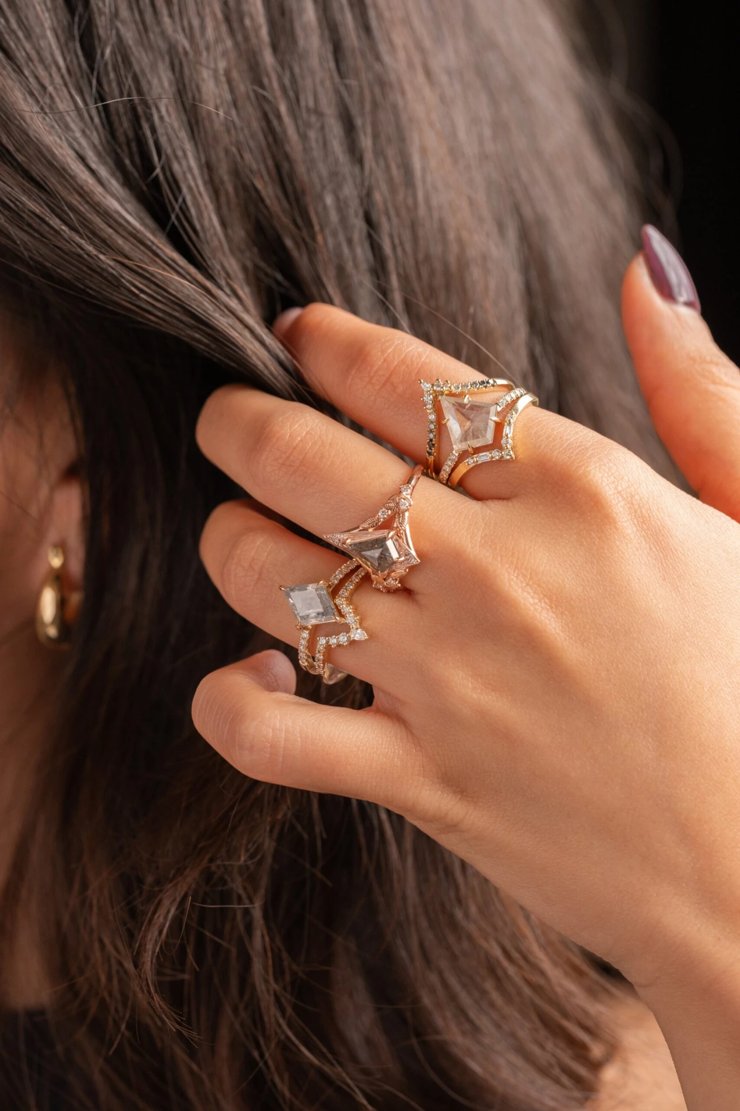 1.22 Carat Black Speckled Kite Diamond Engagement Ring, Thistle Setting, 14k Rose Gold - Image 2