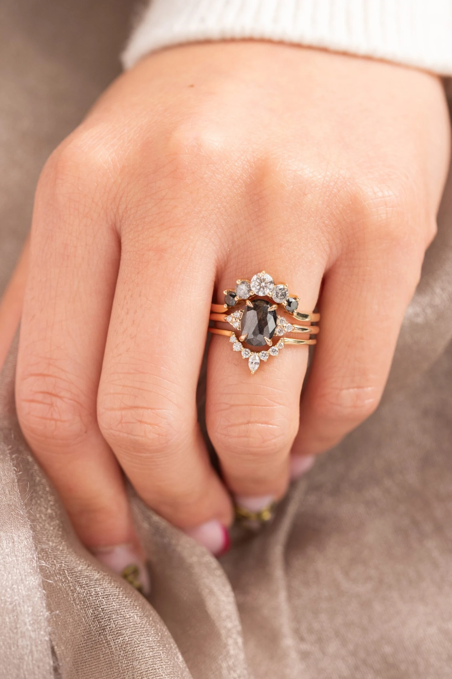 1.17 Carat Black Speckled Oval Diamond Engagement Ring, Quinn Setting, 14K Peach Gold - Image 4