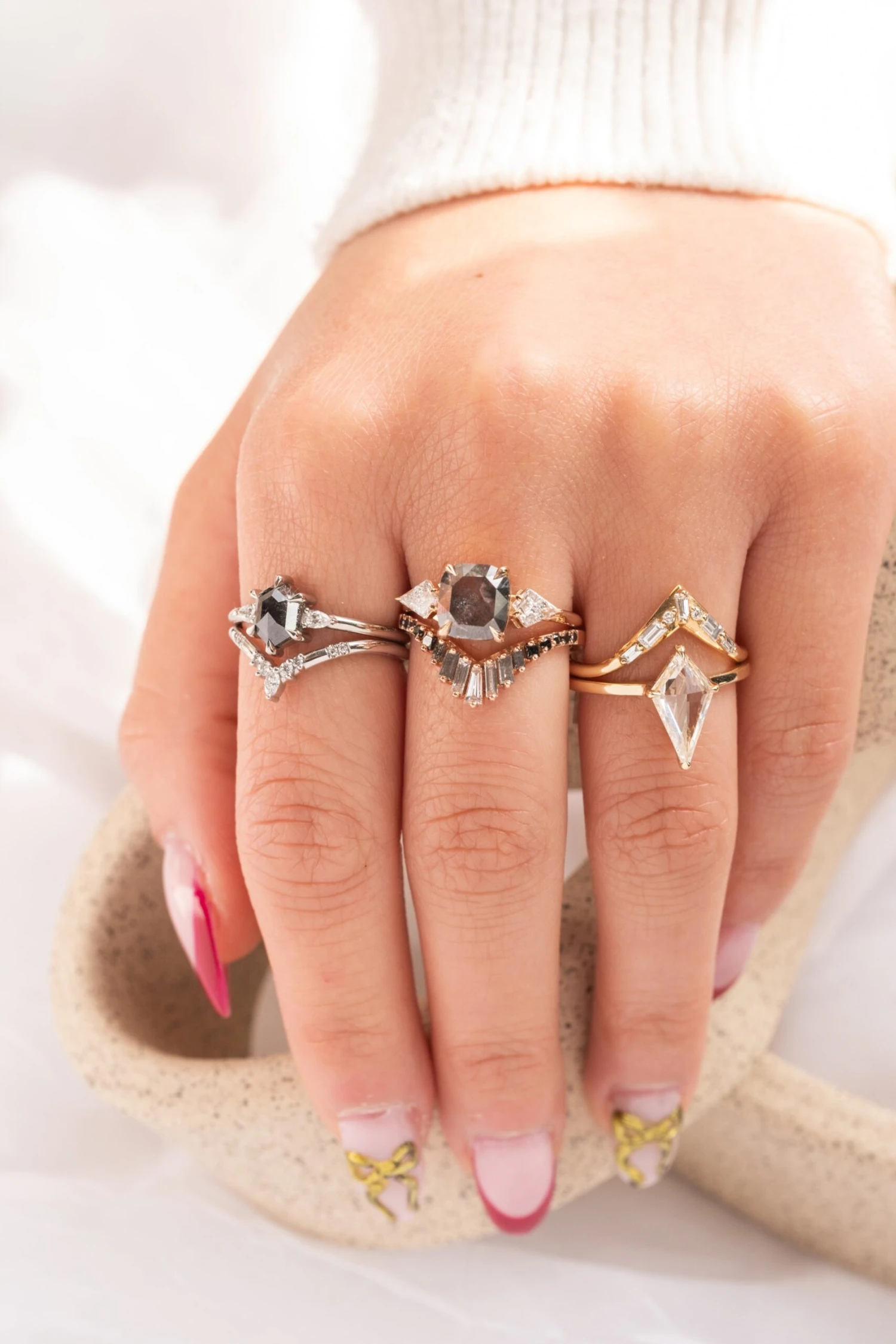 1.12 Carat Black Speckled Hexagon Diamond Engagement Ring, Zoe Setting, Platinum - Image 2