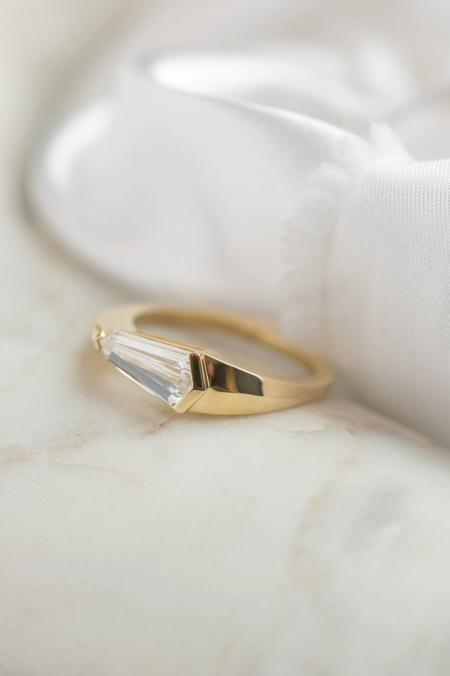 1.10 Carat Clear Shield Diamond Engagement Ring, Alex Setting, 14K Yellow Gold - Image 3