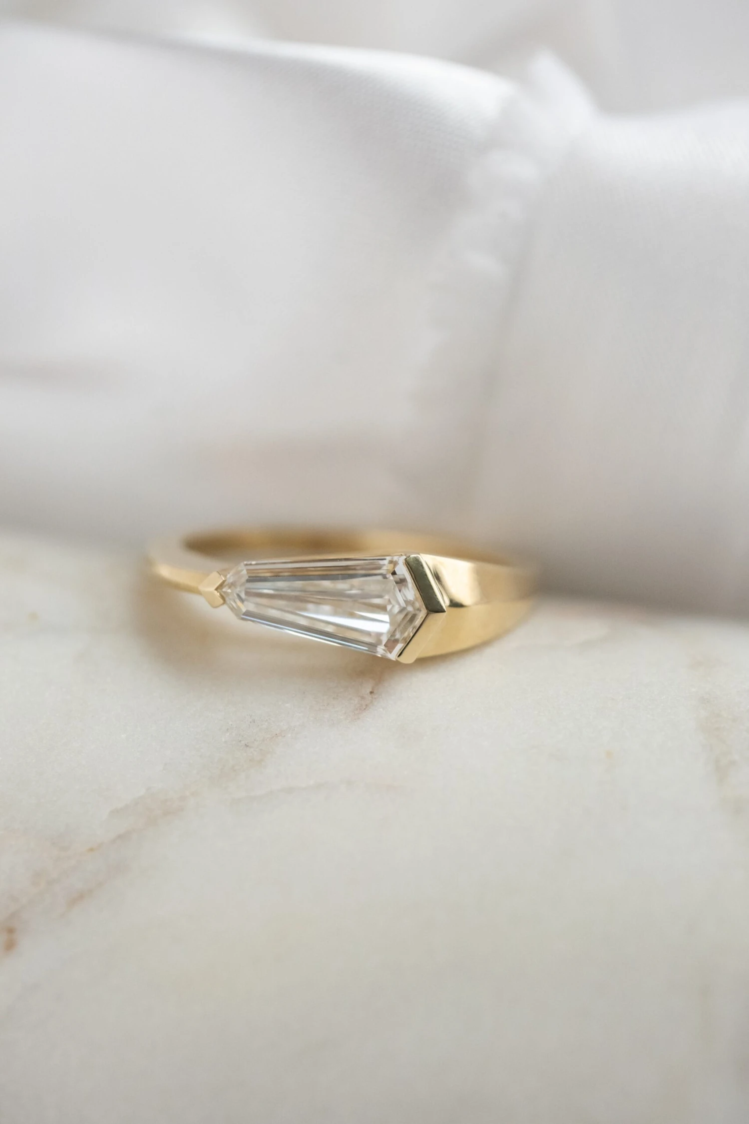 1.10 Carat Clear Shield Diamond Engagement Ring, Alex Setting, 14K Yellow Gold - Image 4