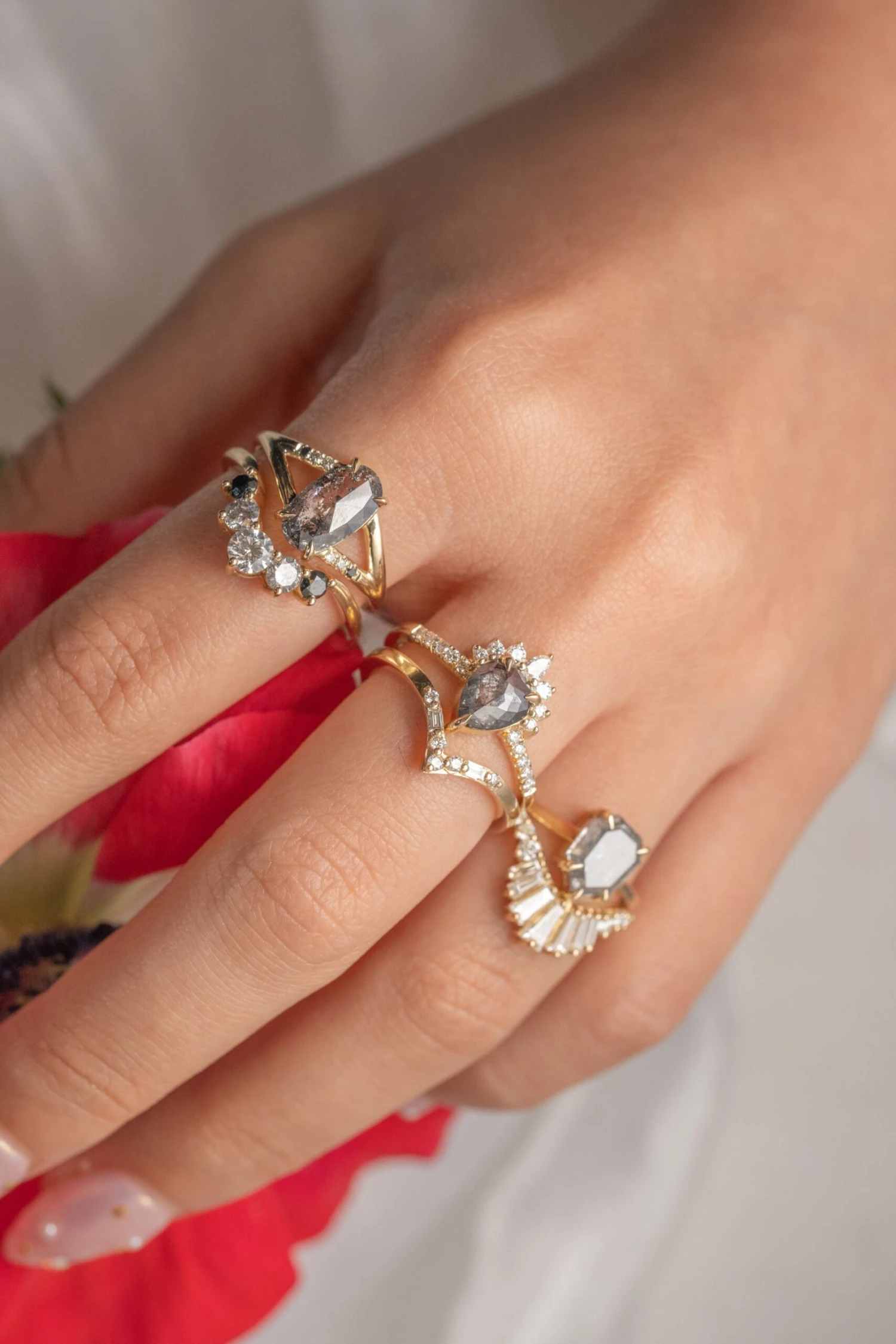 1.31 Carat Black Speckled Pear Diamond Engagement Ring, Avaline Setting, 14K Yellow Gold - Image 2