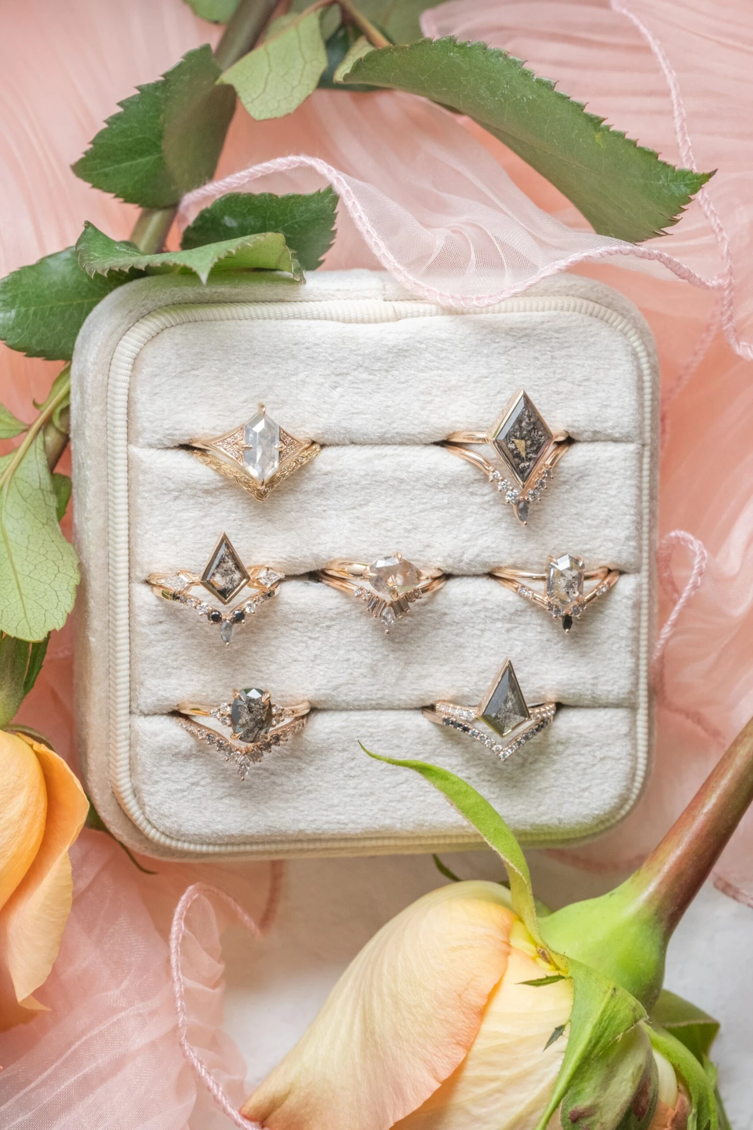 Marquise And Round Diamond Wedding Band, Ombre Raelyn Setting, 14k Peach Gold - Image 5