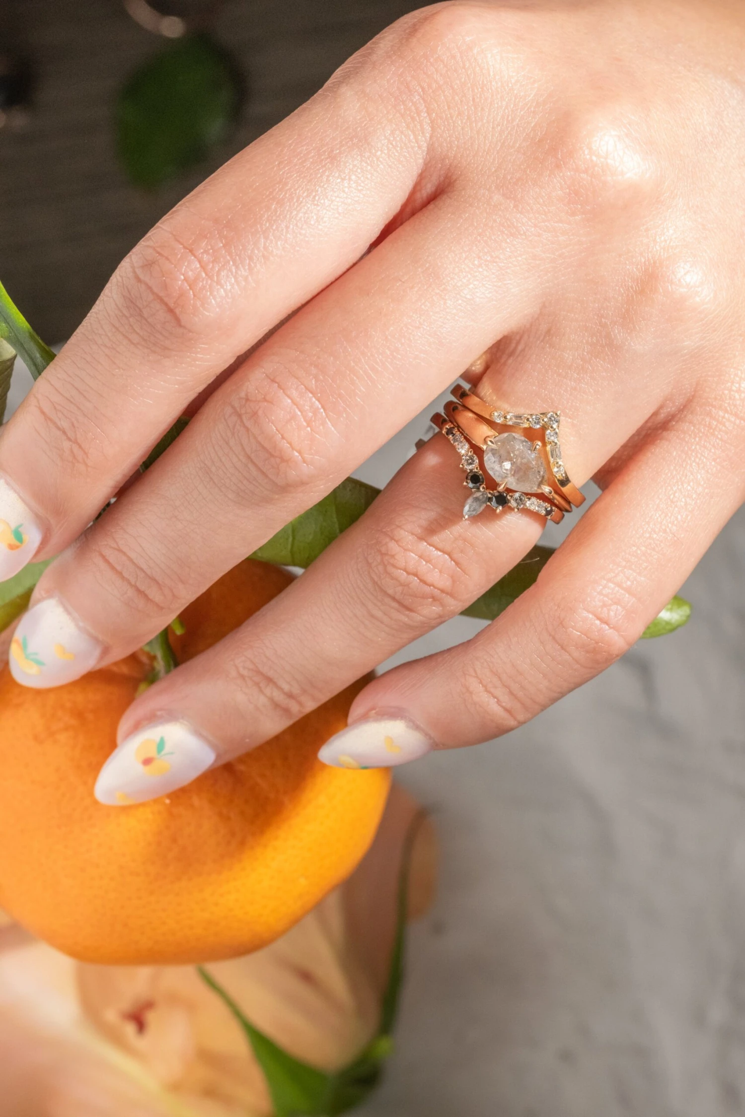 Marquise And Round Diamond Wedding Band, Ombre Raelyn Setting, 14k Peach Gold - Image 2