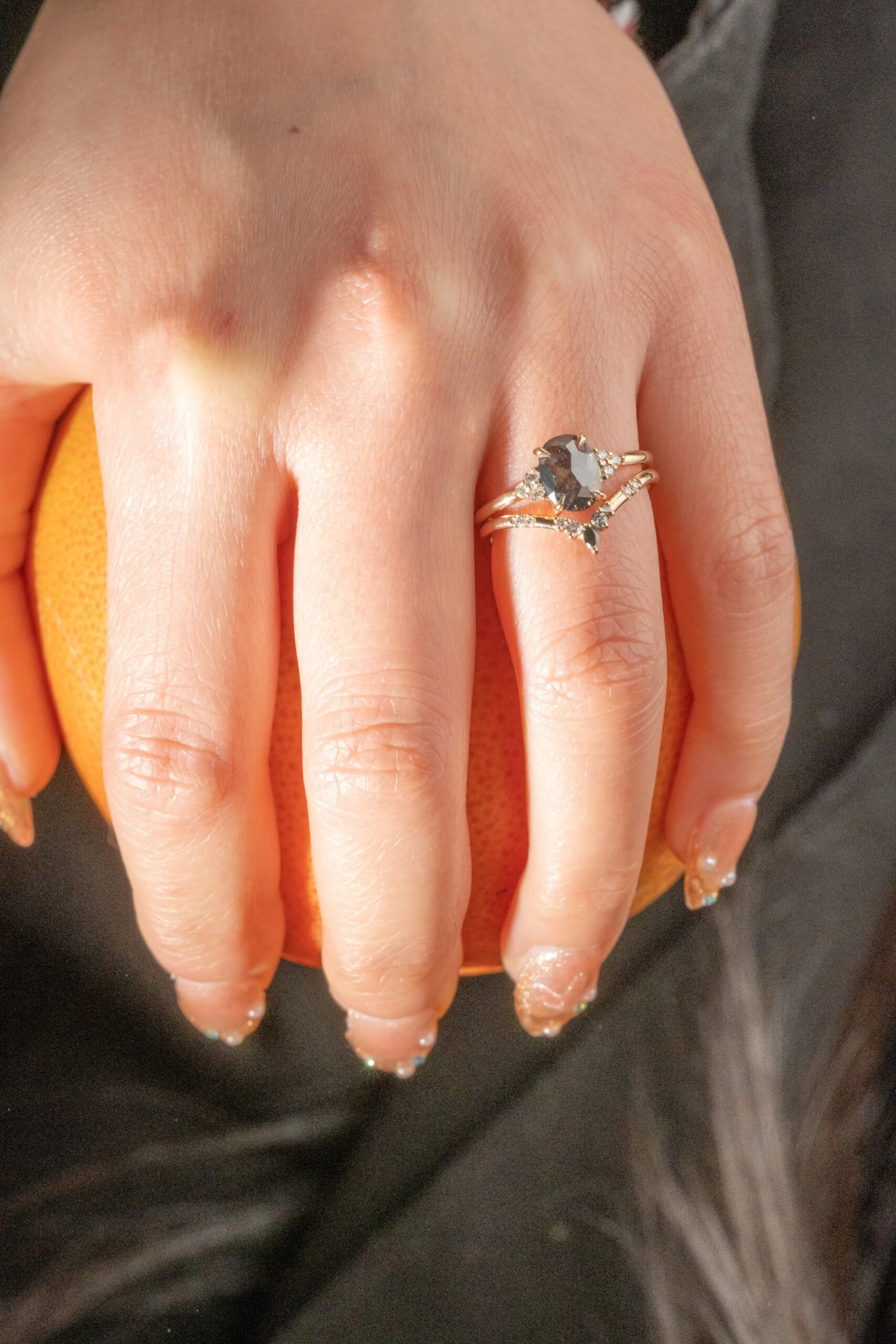 1.17 Carat Black Speckled Oval Diamond Engagement Ring, Quinn Setting, 14K Peach Gold - Image 8