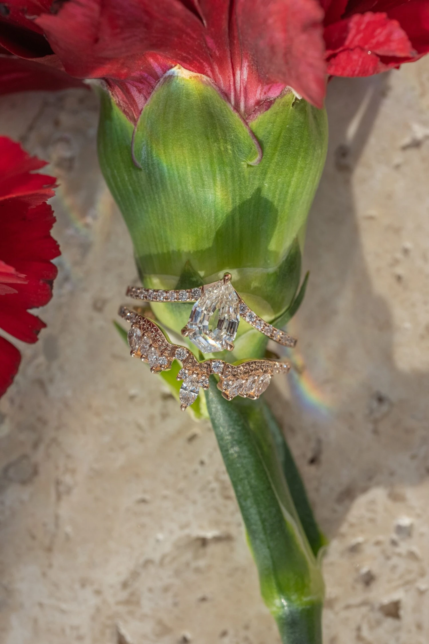 1.16 Carat Clear Geo Pear Diamond Engagement Ring, Aziza Setting, 14K Peach Gold - Image 8