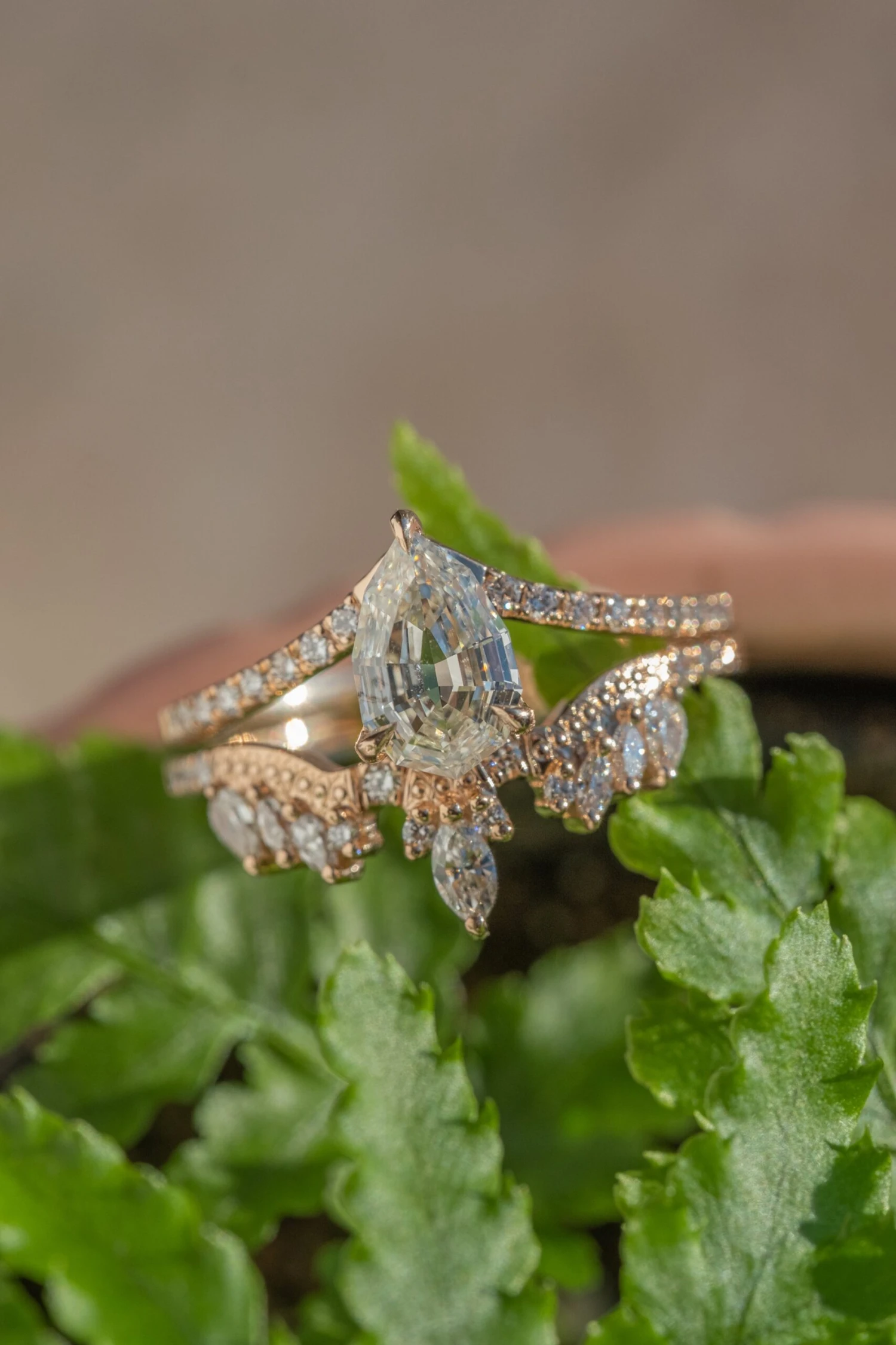 1.16 Carat Clear Geo Pear Diamond Engagement Ring, Aziza Setting, 14K Peach Gold - Image 10