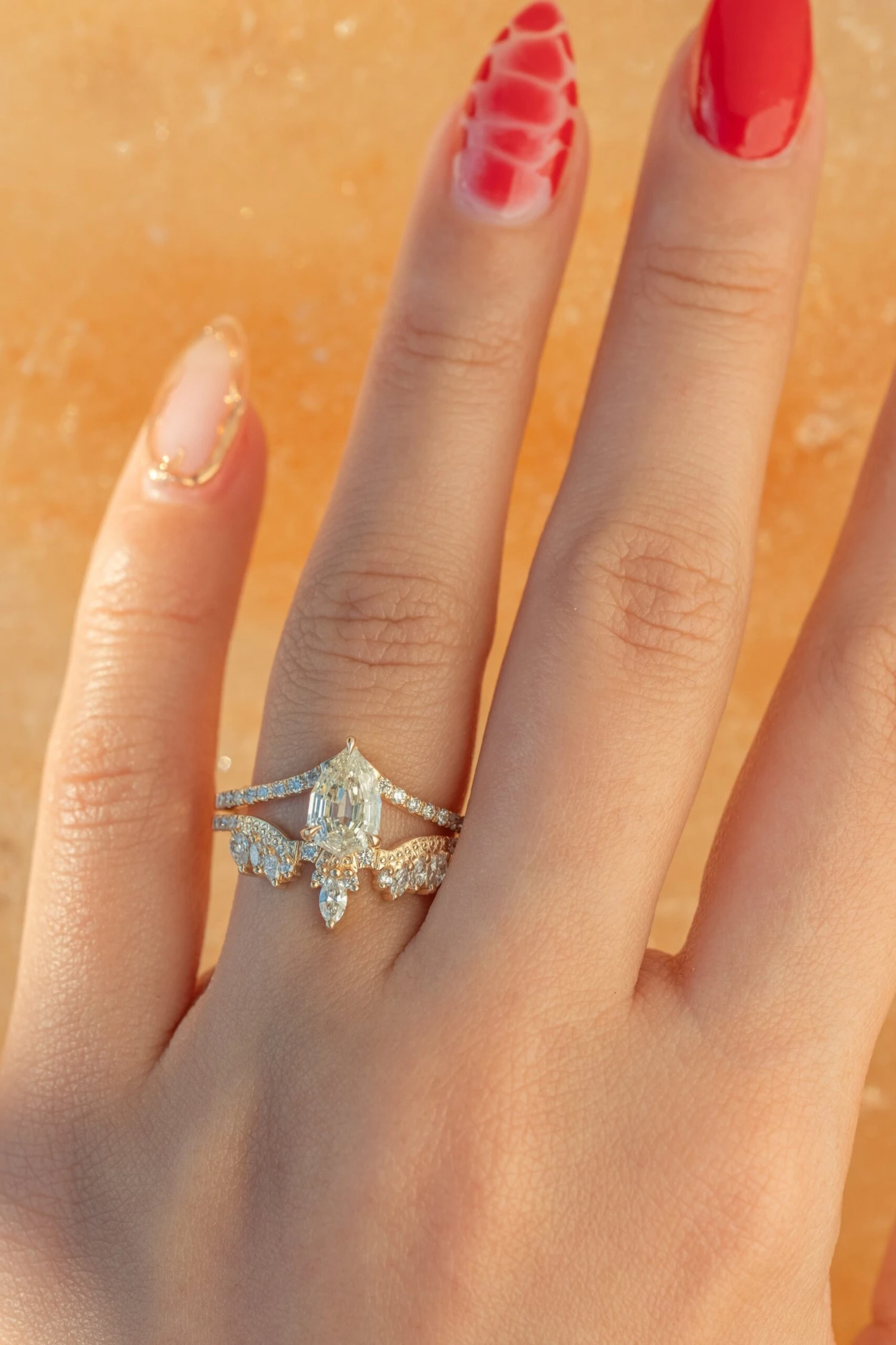 1.16 Carat Clear Geo Pear Diamond Engagement Ring, Aziza Setting, 14K Peach Gold - Image 2