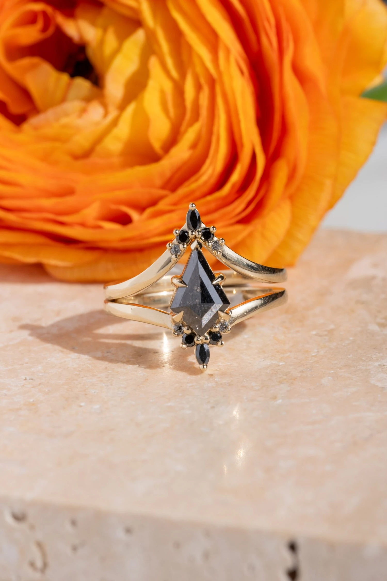 Marquise Diamond Wedding Band, Ombre Freya Setting, 14K Yellow Gold - Image 3