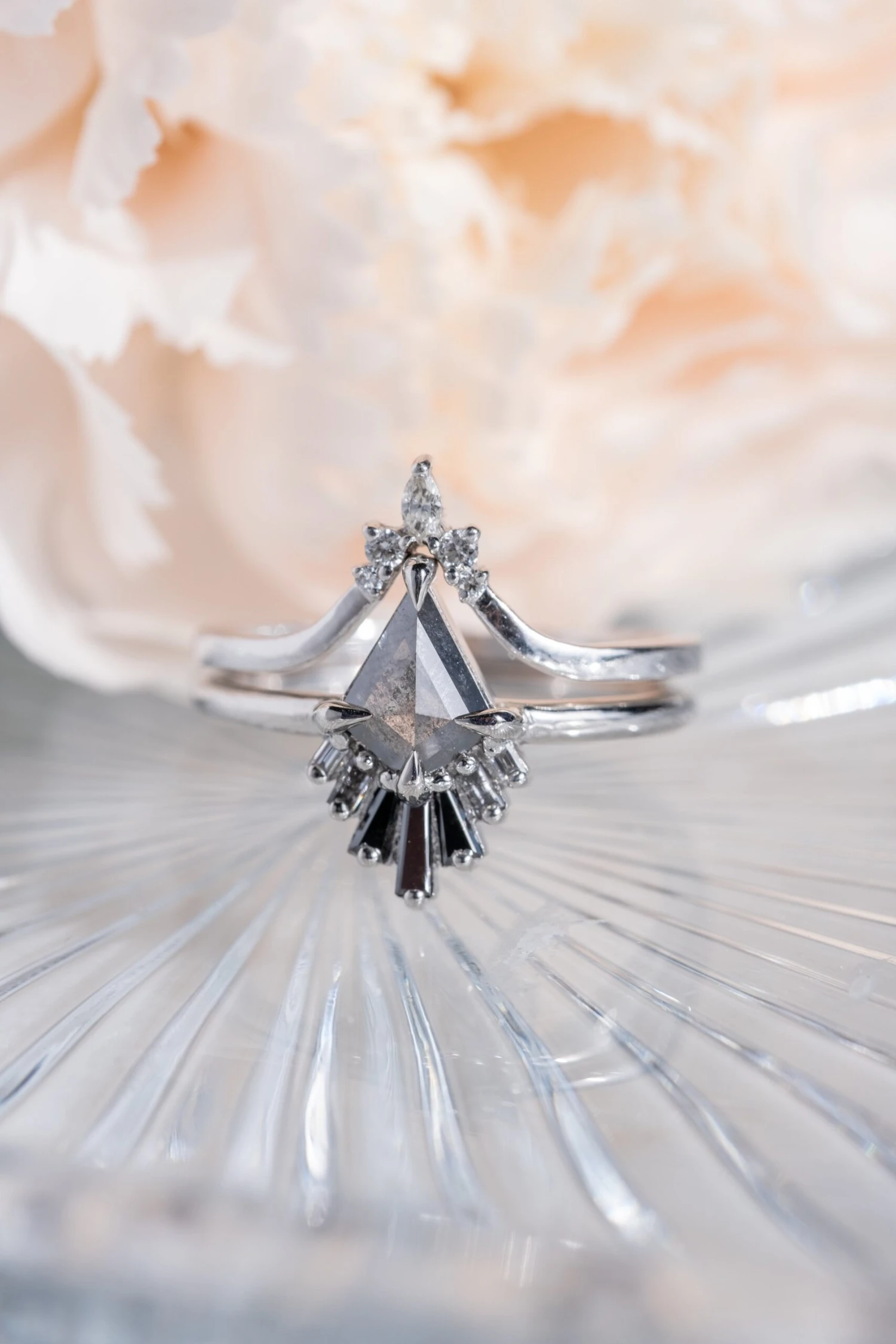 .81 Carat Black Speckled Kite Diamond Engagement Ring, Ombre Wren Setting, Platinum - Image 3