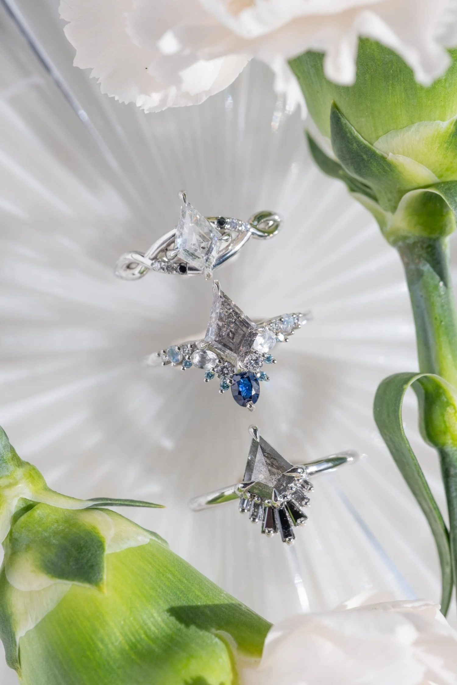 .81 Carat Black Speckled Kite Diamond Engagement Ring, Ombre Wren Setting, Platinum - Image 4