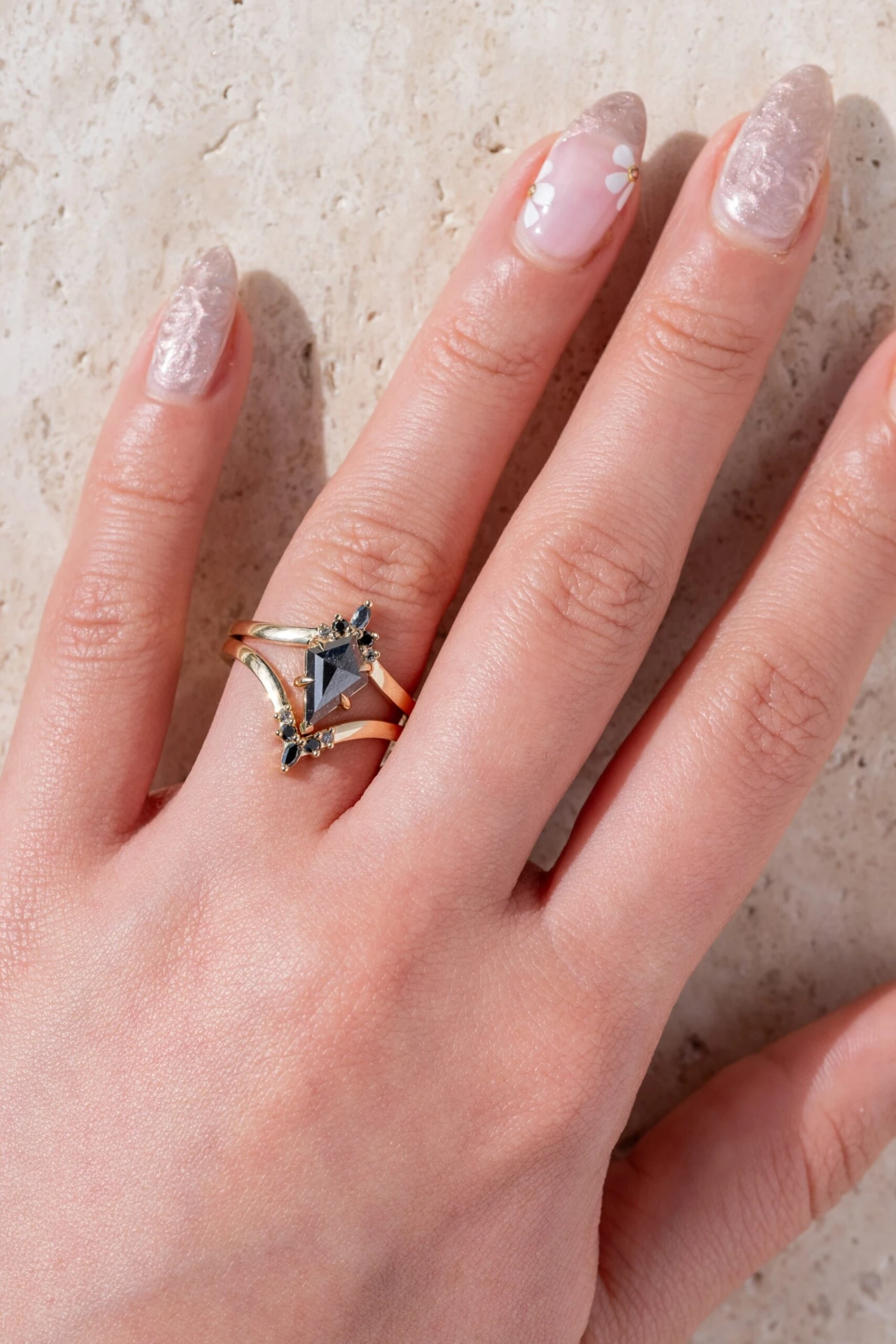 Marquise Diamond Wedding Band, Ombre Freya Setting, 14K Yellow Gold - Image 2