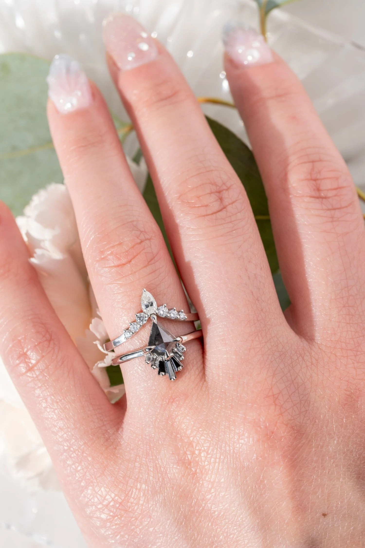 .81 Carat Black Speckled Kite Diamond Engagement Ring, Ombre Wren Setting, Platinum - Image 2