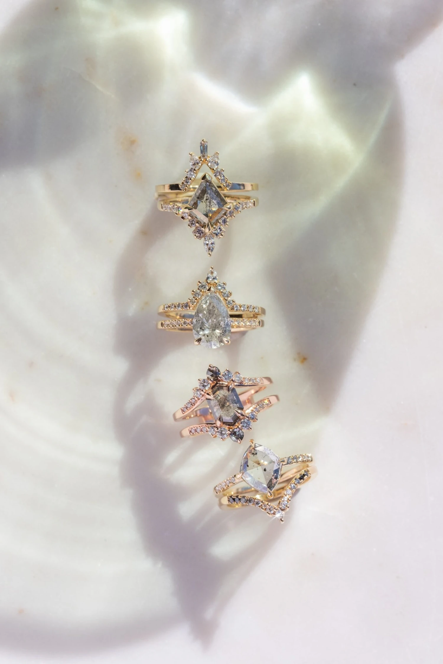 2.15 Carat Salt And Pepper Pear Diamond Engagement Ring, Sirena Setting, 14K Yellow Gold - Image 4