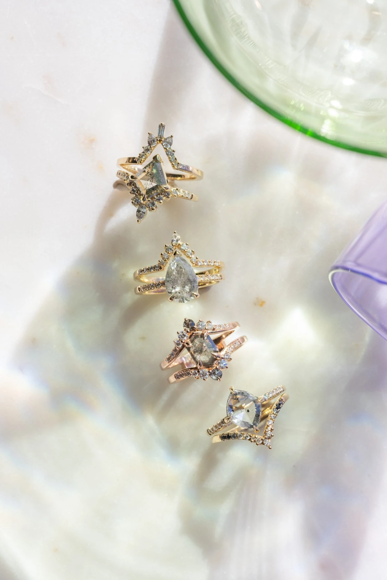 2.15 Carat Salt And Pepper Pear Diamond Engagement Ring, Sirena Setting, 14K Yellow Gold - Image 6