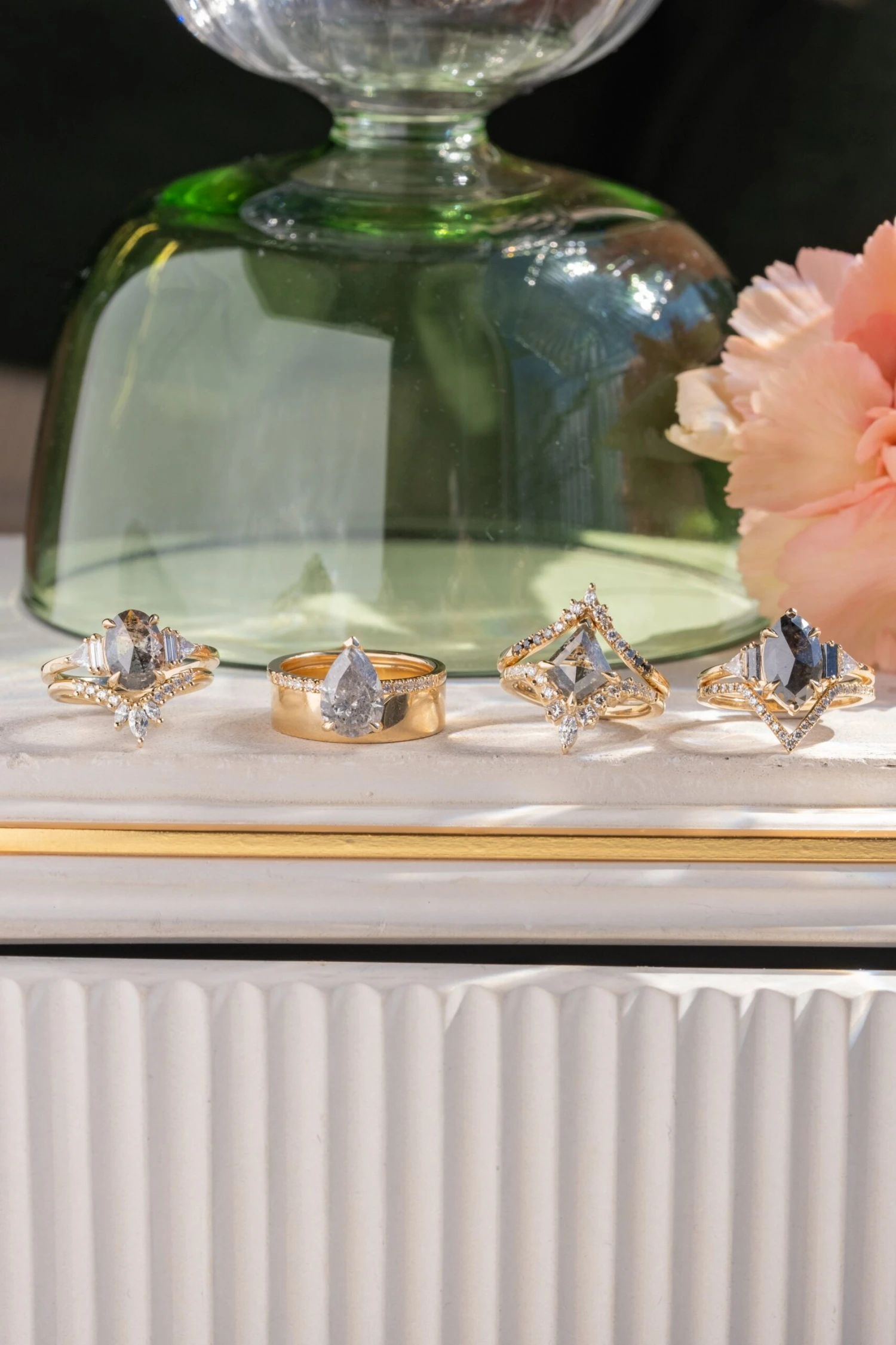 2.15 Carat Salt And Pepper Pear Diamond Engagement Ring, Sirena Setting, 14K Yellow Gold - Image 5