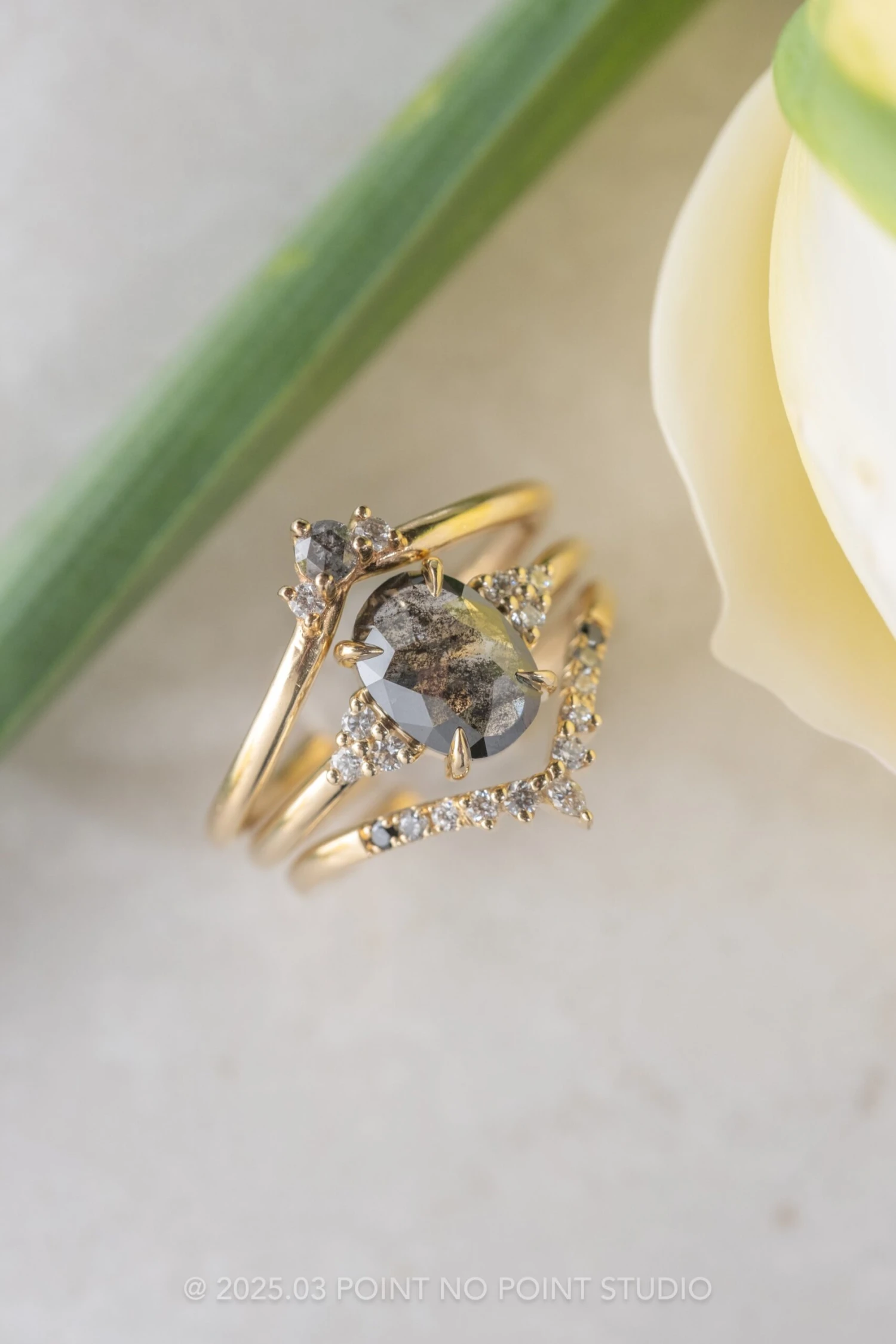 1.15 Carat Black Speckled Oval Diamond Engagement Ring, Quinn Setting, 14K Yellow Gold - Image 3