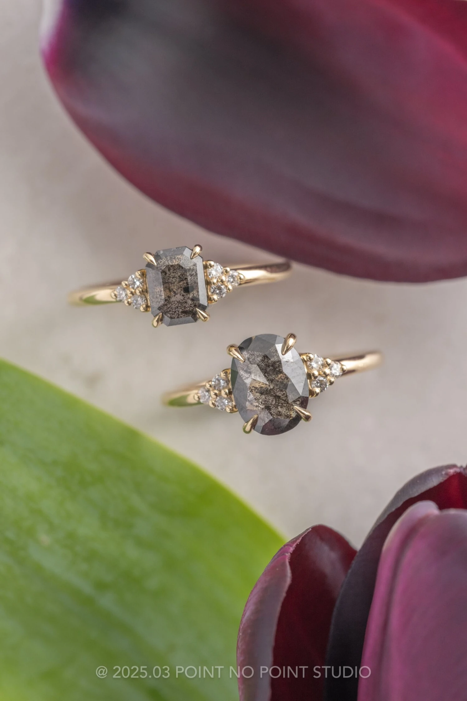 1.15 Carat Black Speckled Oval Diamond Engagement Ring, Quinn Setting, 14K Yellow Gold - Image 4