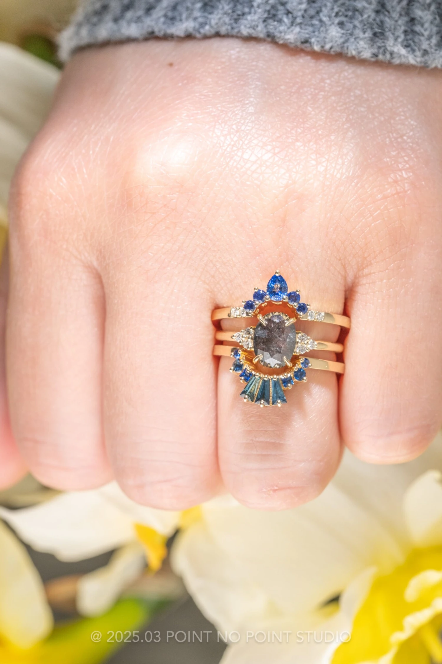 1.15 Carat Black Speckled Oval Diamond Engagement Ring, Quinn Setting, 14K Yellow Gold - Image 2