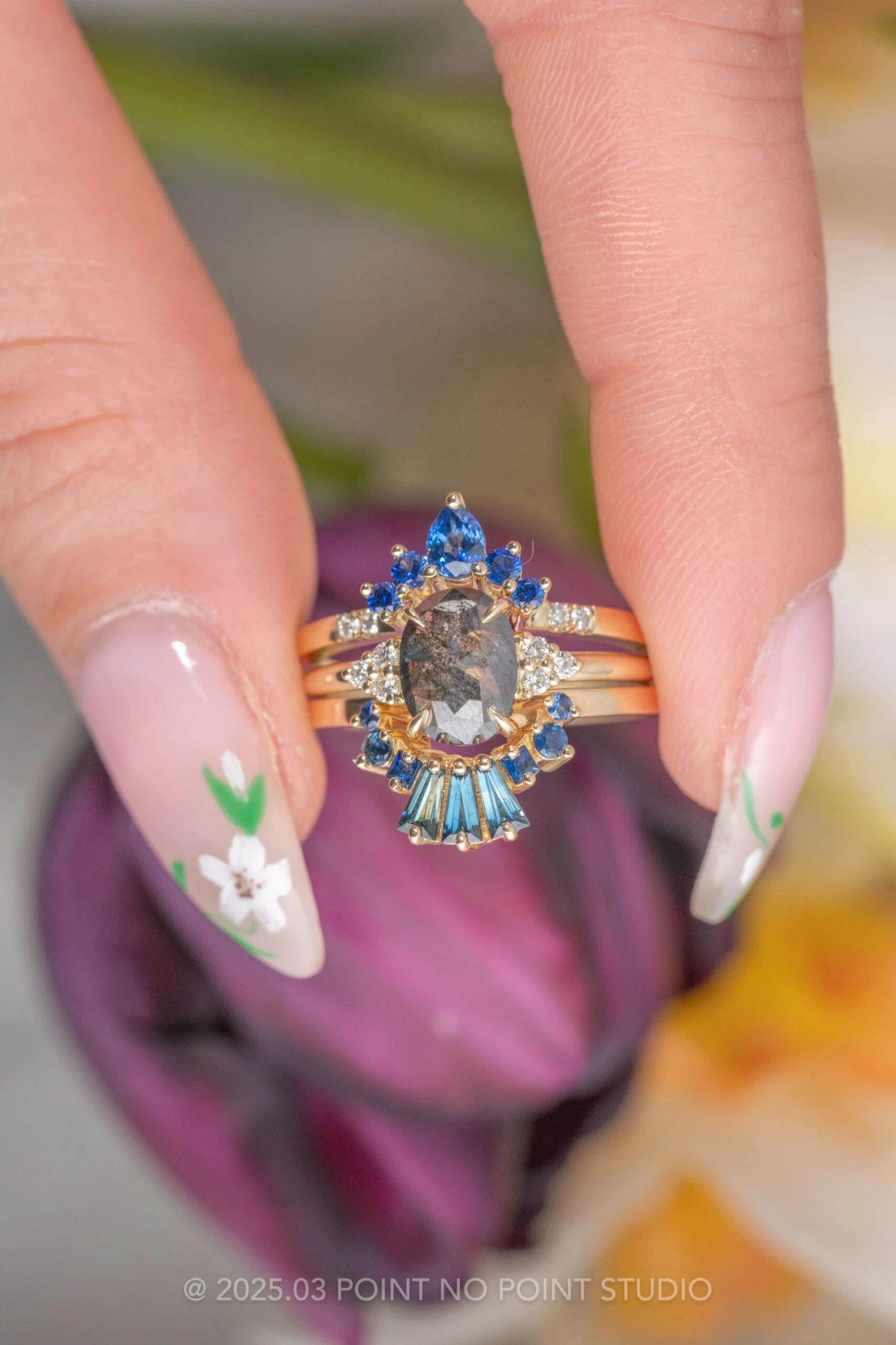 1.15 Carat Black Speckled Oval Diamond Engagement Ring, Quinn Setting, 14K Yellow Gold - Image 5